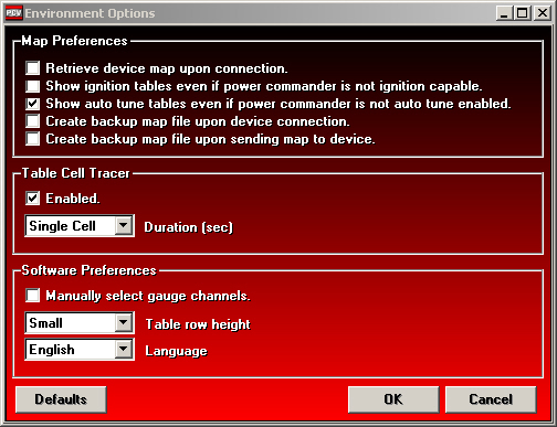 PCV Environment Options